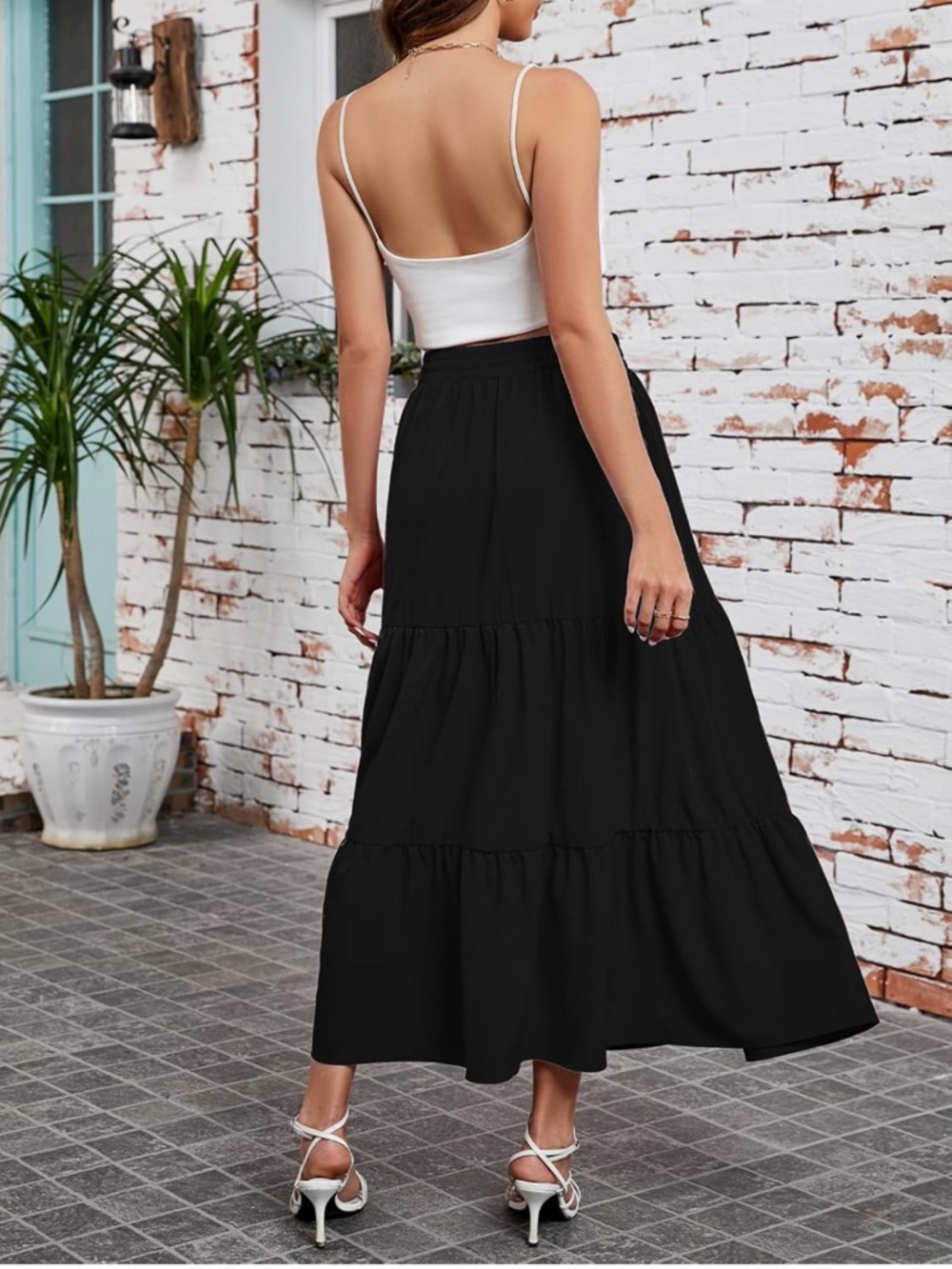 NWT Women’s Black Tiered High Waist Summer Maxi Skirt with Pockets Size Small - Picture 4 of 12